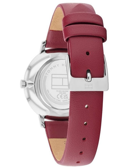 Pippa Cranberry Leather Dial Watch in Silver/White