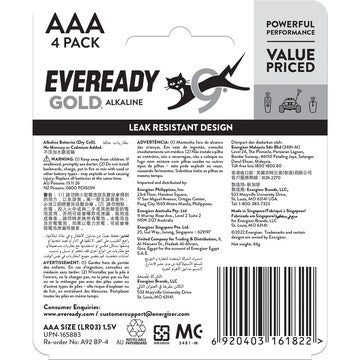 Eveready Gold AAA Alkaline Batteries 4 pack