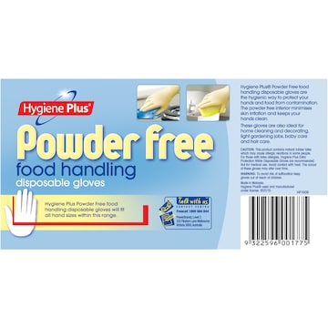 Hygiene Plus Latex Gloves Disposable Powderfree One Size 100 pack