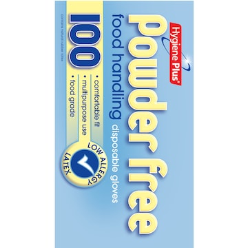 Hygiene Plus Latex Gloves Disposable Powderfree One Size 100 pack