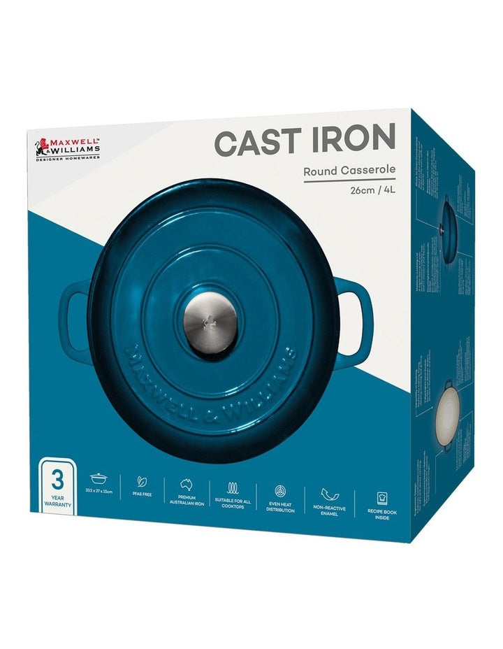 Cast Iron Round Casserole 26cm/4L in Midnight Blue