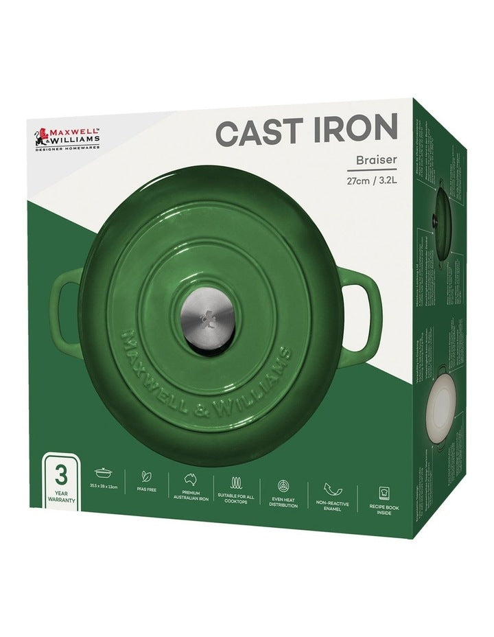 Cast Iron Braiser 27cm/3.3L Gift Boxed in English Racing Green