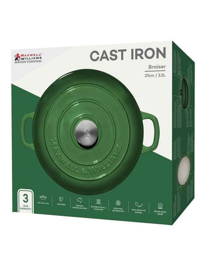 Cast Iron Braiser 27cm/3.3L Gift Boxed in English Racing Green
