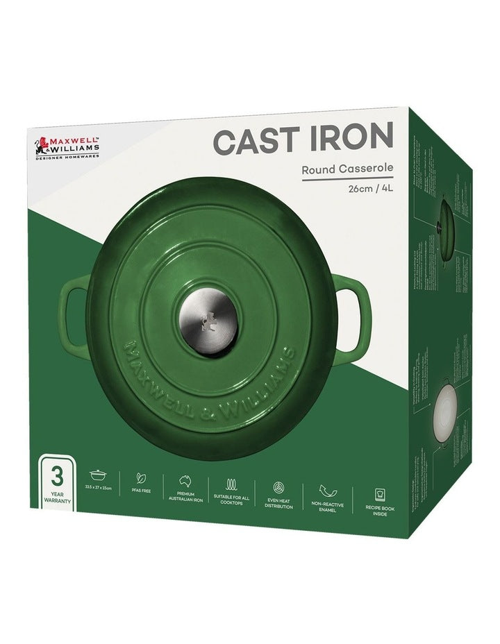 Cast Iron Round Casserole 26cm/4L Gift Boxed in English Racing Green