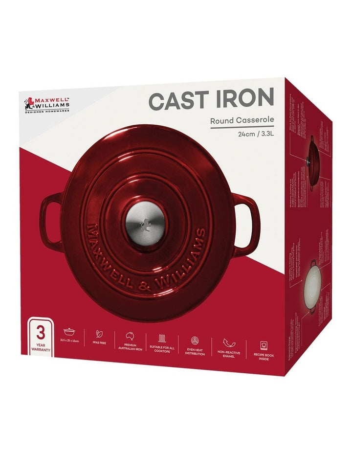Cast Iron Round Casserole 24cm/3.3L Gift Boxed in Merlot