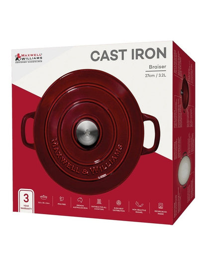 Cast Iron Braiser 27cm/3.3L Gift Boxed in Merlot