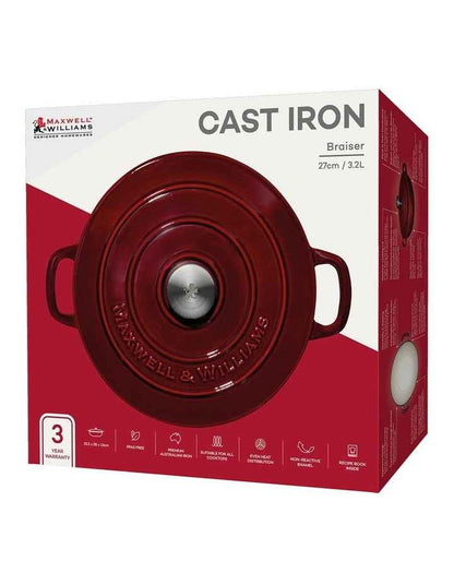 Cast Iron Braiser 27cm/3.3L Gift Boxed in Merlot