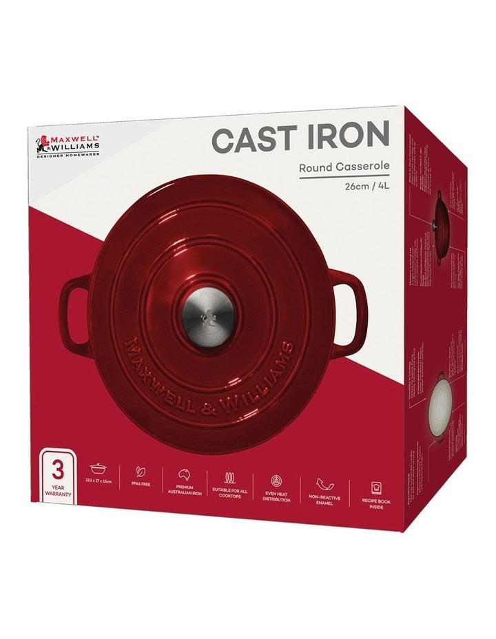 Cast Iron Round Casserole 26cm/4L Gift Boxed in Merlot