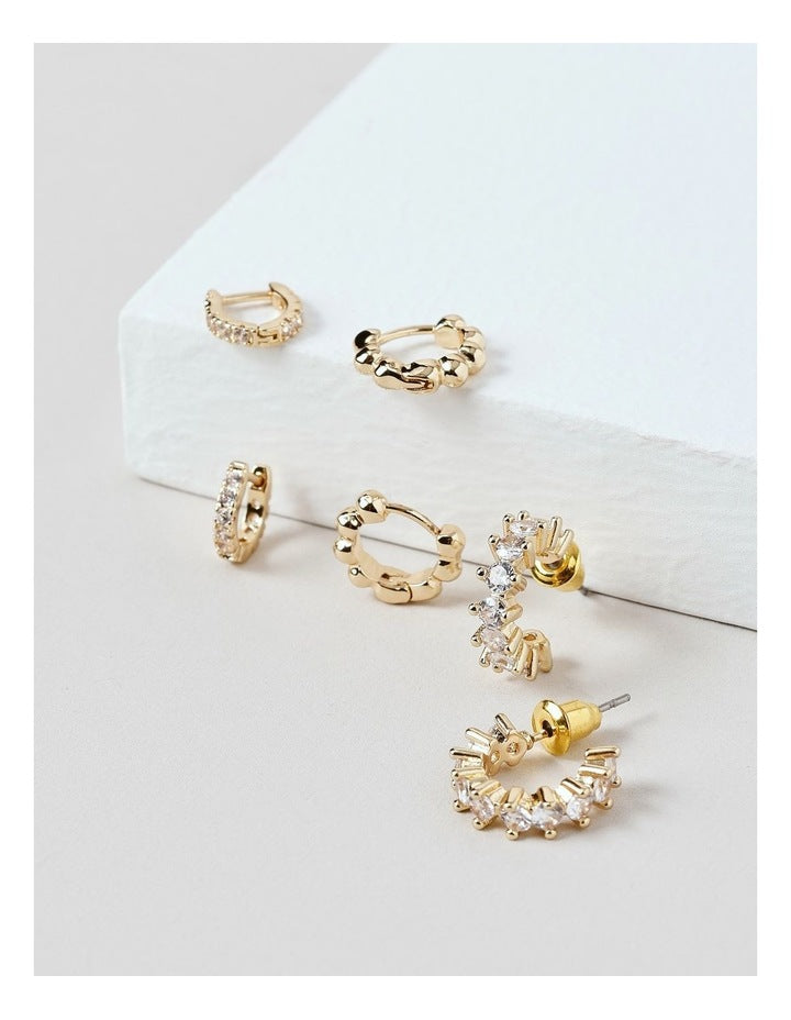 Diamante Hoop 3Pk Set in Gold