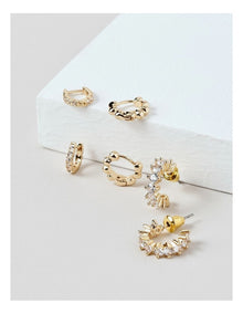 Diamante Hoop 3Pk Set in Gold