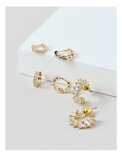 Diamante Hoop 3Pk Set in Gold
