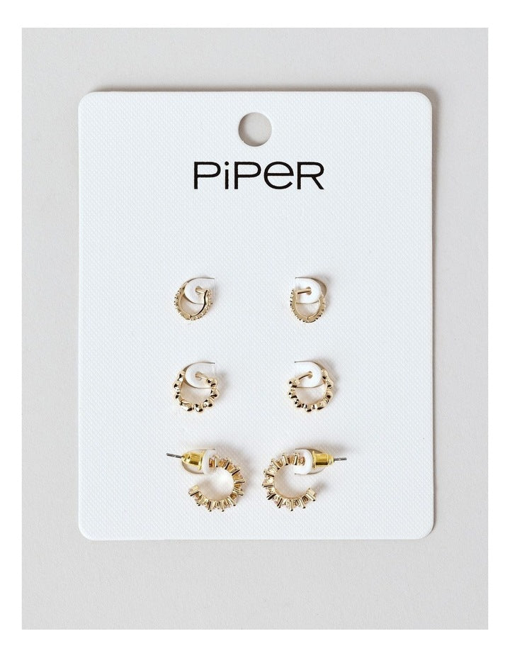 Diamante Hoop 3Pk Set in Gold