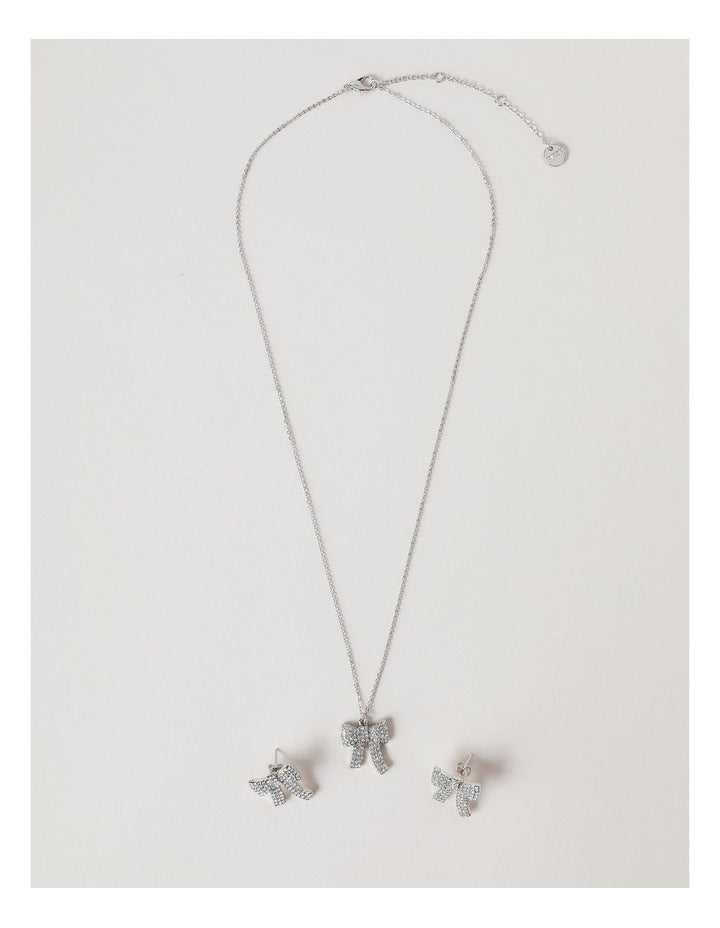 Bow Earring & Pendant Gift Set in Silver