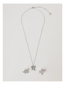 Bow Earring & Pendant Gift Set in Silver