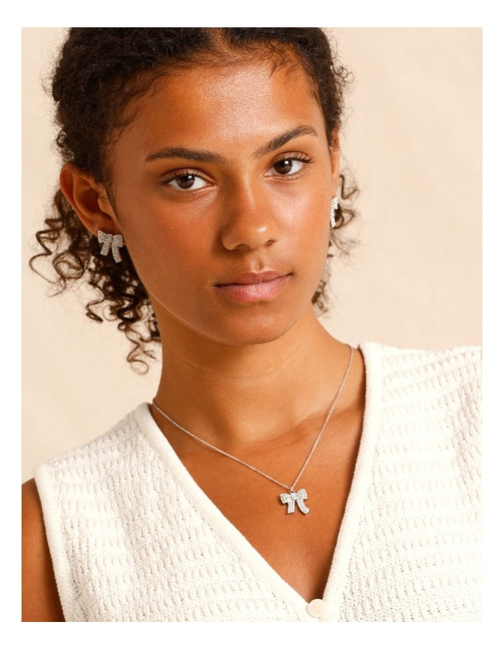 Bow Earring & Pendant Gift Set in Silver