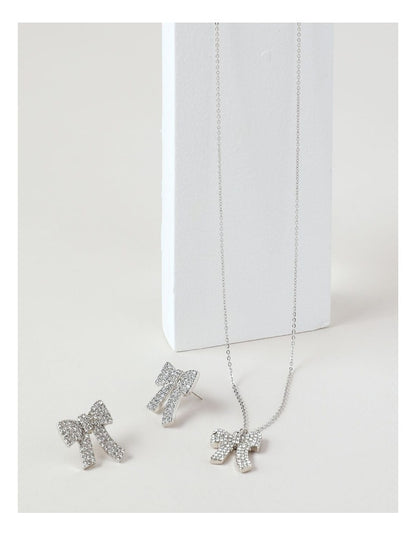 Bow Earring & Pendant Gift Set in Silver
