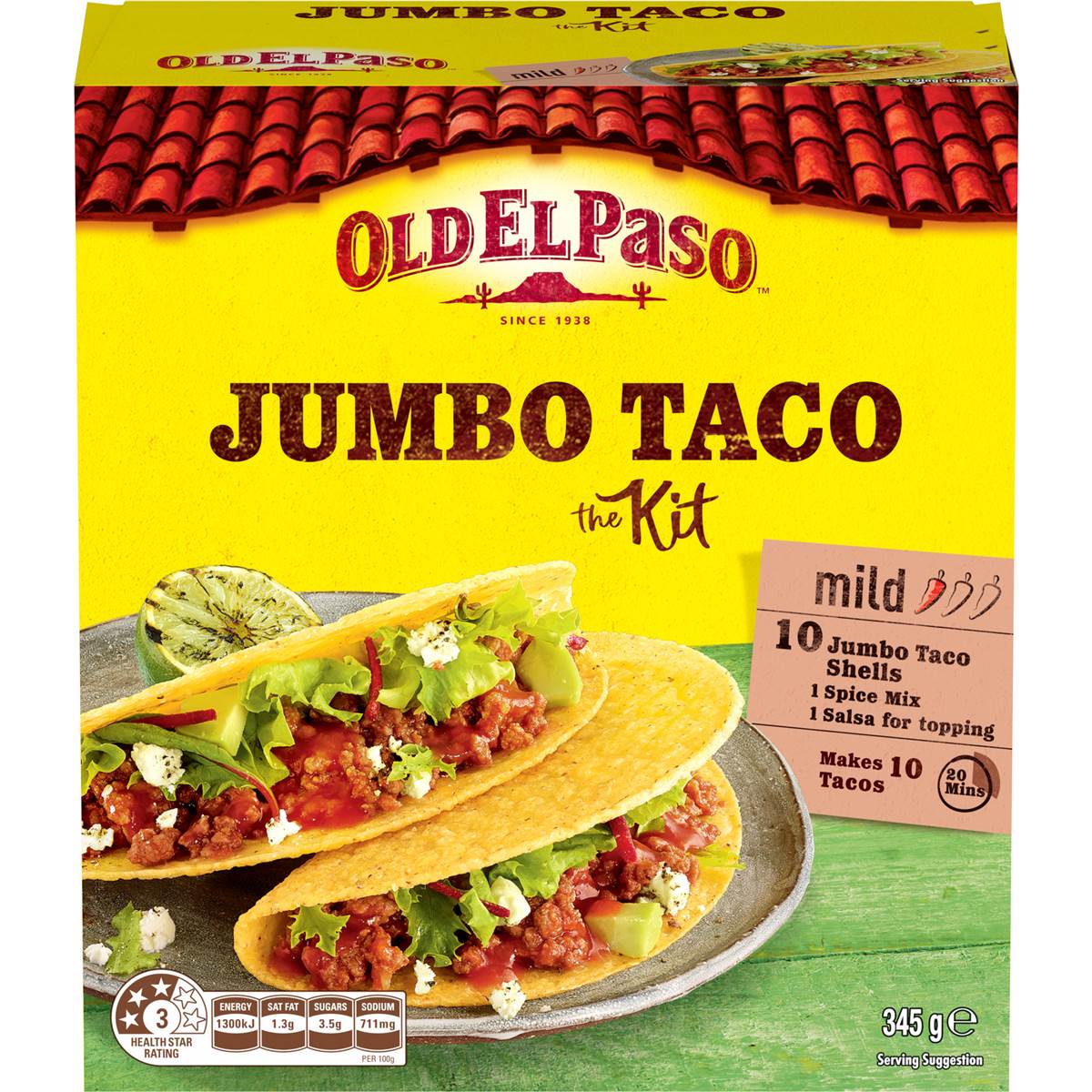 Old El Paso Jumbo Taco Kit Mexican Style Taco Kit 345g
