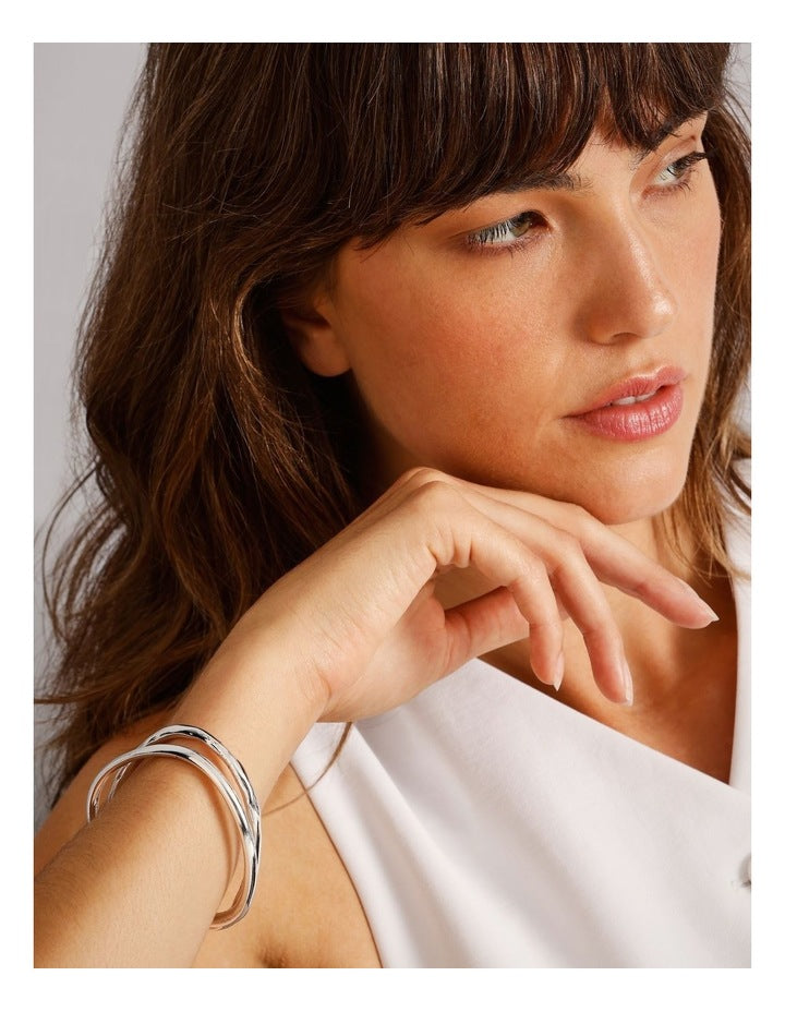 Irregular 2Pk Bangles in Silver