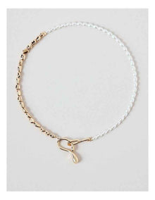 Pearl Metal Pendant Drop Necklace in Gold