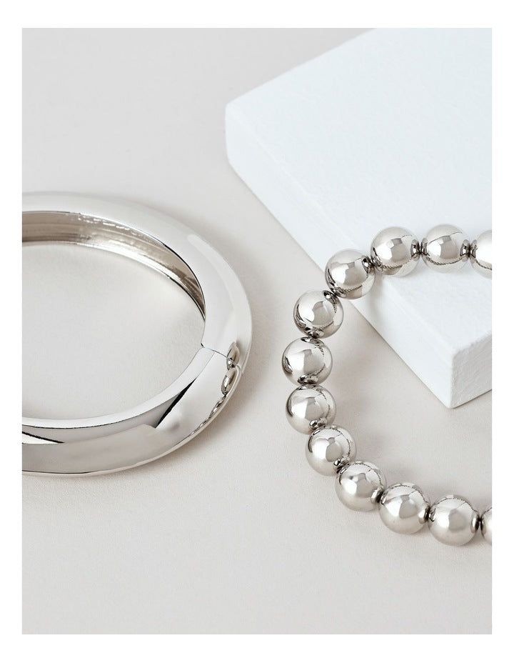 Smooth & Beads 2Pk Bangle in Gunmetal