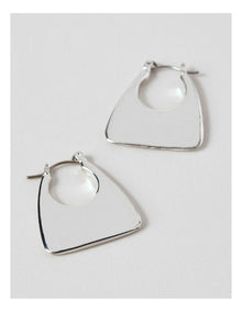 Elongated Triangle Hoop Earrings in Silver