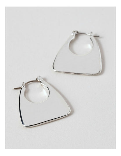 Elongated Triangle Hoop Earrings in Silver