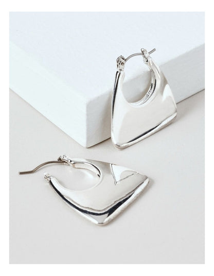 Elongated Triangle Hoop Earrings in Silver