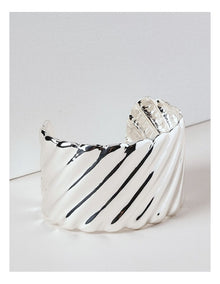 Wide Textured Cuff Bangle in Silver