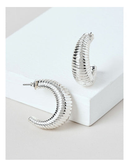 Textured Half Hoop Earrings in Silver