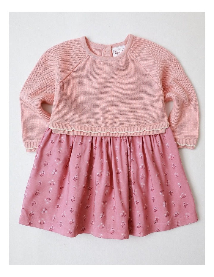 Frill Knit Dress in Blush