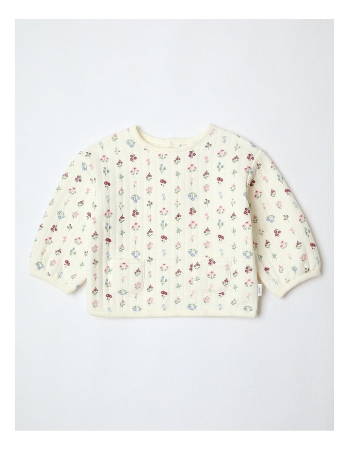Floral Quilted Sweat Top in Bone