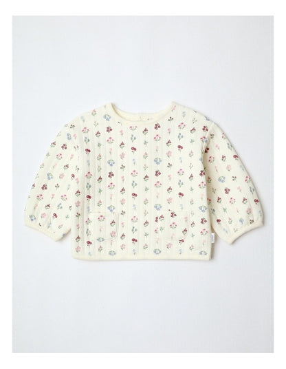 Floral Quilted Sweat Top in Bone