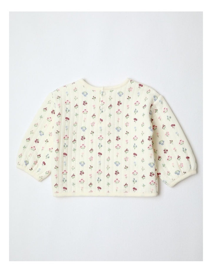 Floral Quilted Sweat Top in Bone