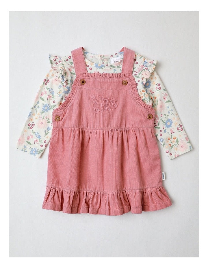 Cord Pinafore with Printed Tee in Blush