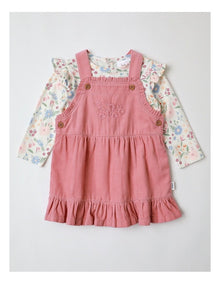 Cord Pinafore with Printed Tee in Blush