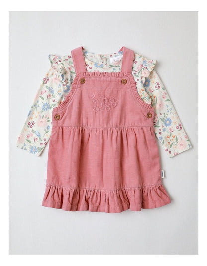 Cord Pinafore with Printed Tee in Blush