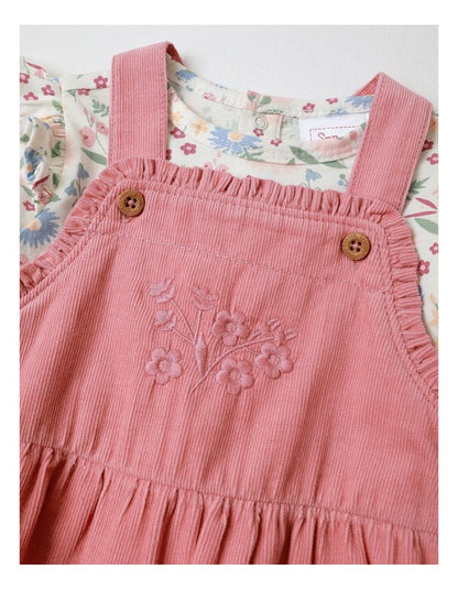 Cord Pinafore with Printed Tee in Blush
