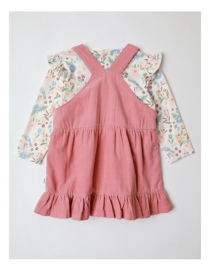Cord Pinafore with Printed Tee in Blush