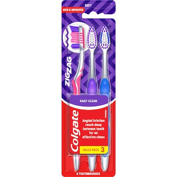 Colgate Toothbrush Zig Zag Soft Daily Clean Value 3 pack