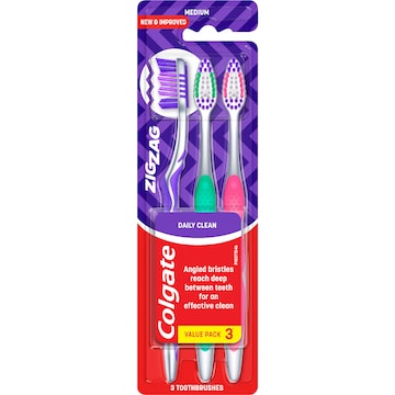 Colgate Toothbrush Zig Zag Medium Daily Clean Value 3 pack