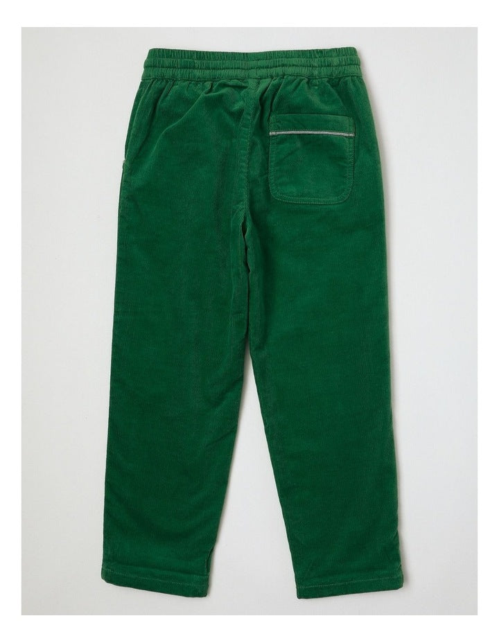 Pull On Jersey Lined Cord Pant in Green