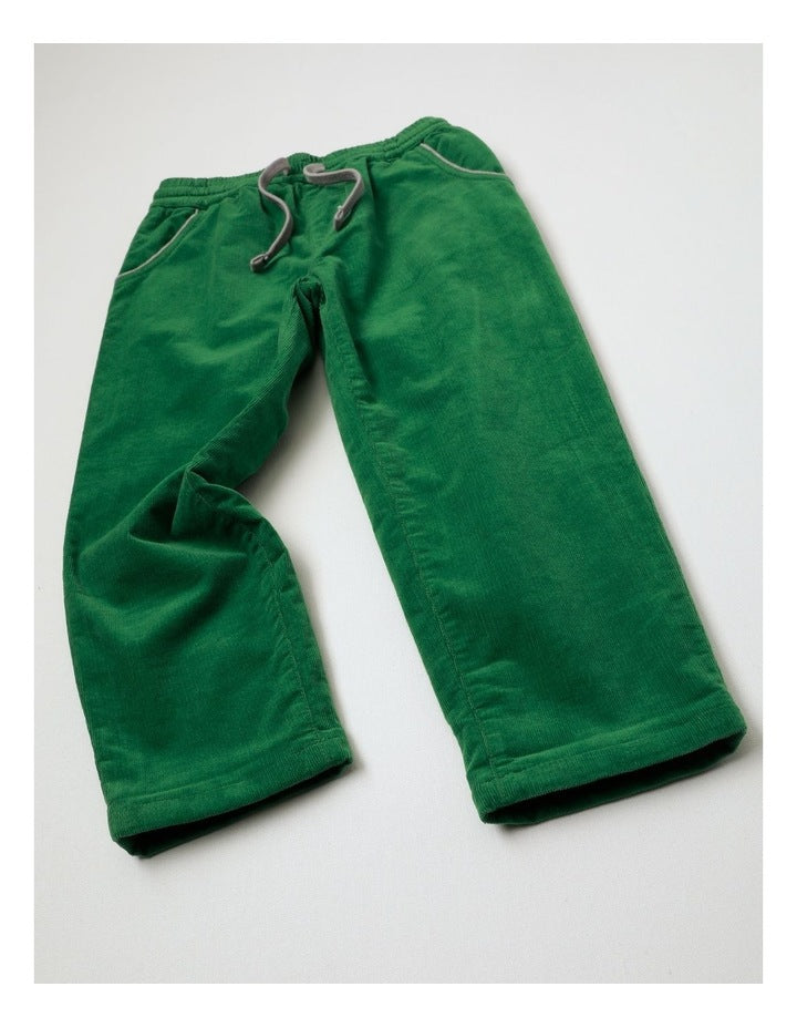 Pull On Jersey Lined Cord Pant in Green