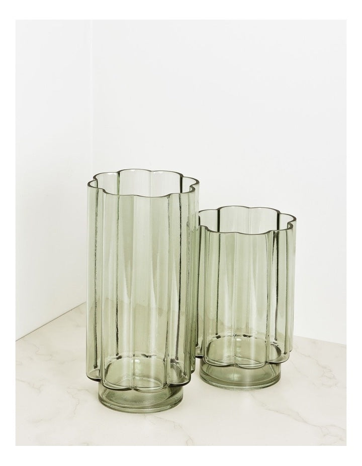 Arbor Ribbed Vase 30cm in Green