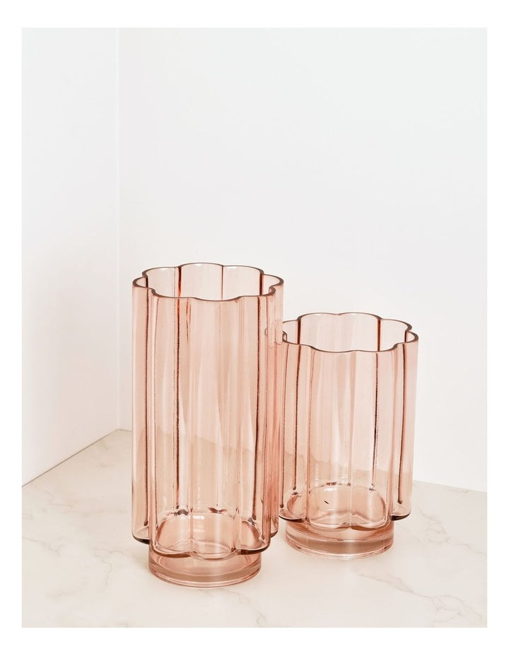 Arbor Ribbed Vase 30cm in Pink