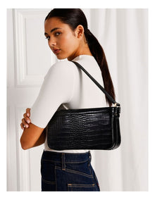 Lacey Croc Shoulder Bag in Black