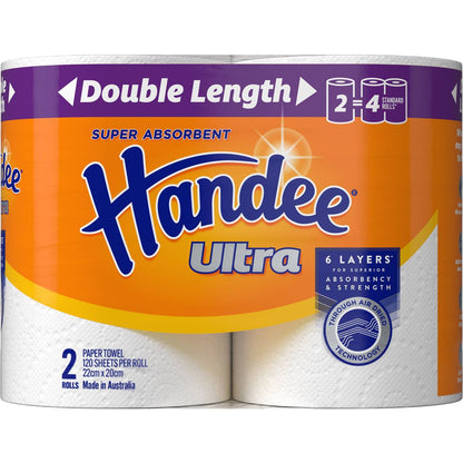 Handee Ultra Paper Towel Double Length White 240 Sheets 2 Pack