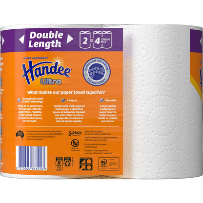 Handee Ultra Paper Towel Double Length White 240 Sheets 2 Pack