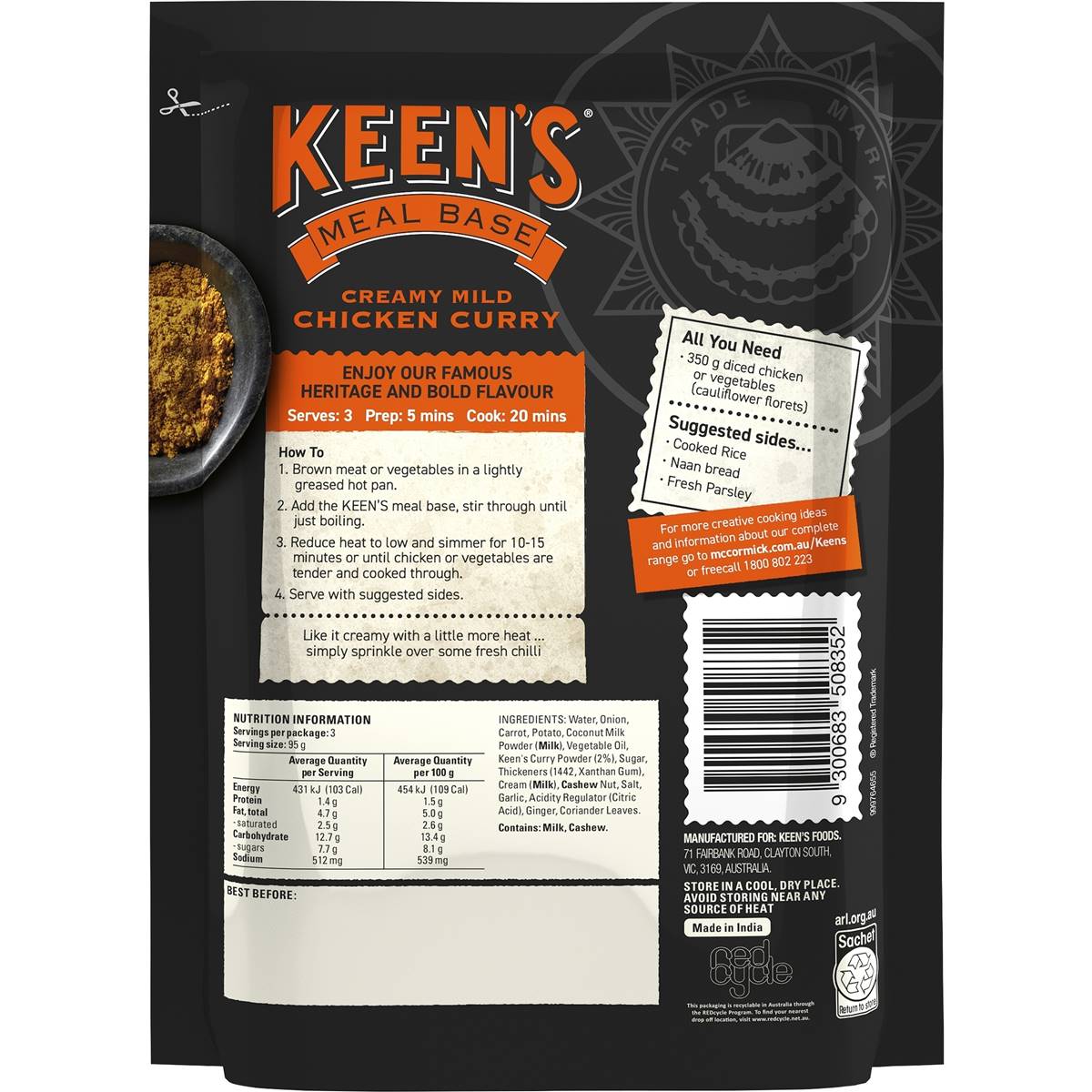 Keen's Meal Base Creamy Mild Chicken Curry 285g