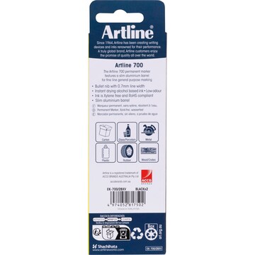 Artline Permanent Marker 700 Black 2 pack