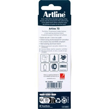 Artline Permanent Marker 70 Black 2 pack